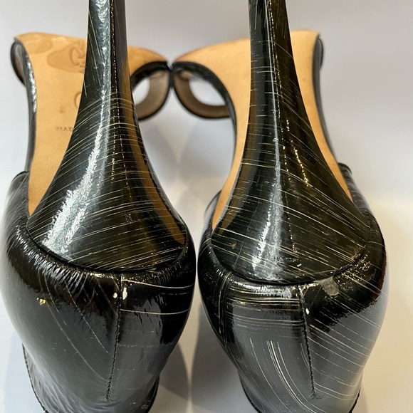 Oscar de la Renta Open Toe Sandals Black Patent - Picture 6 of 10
